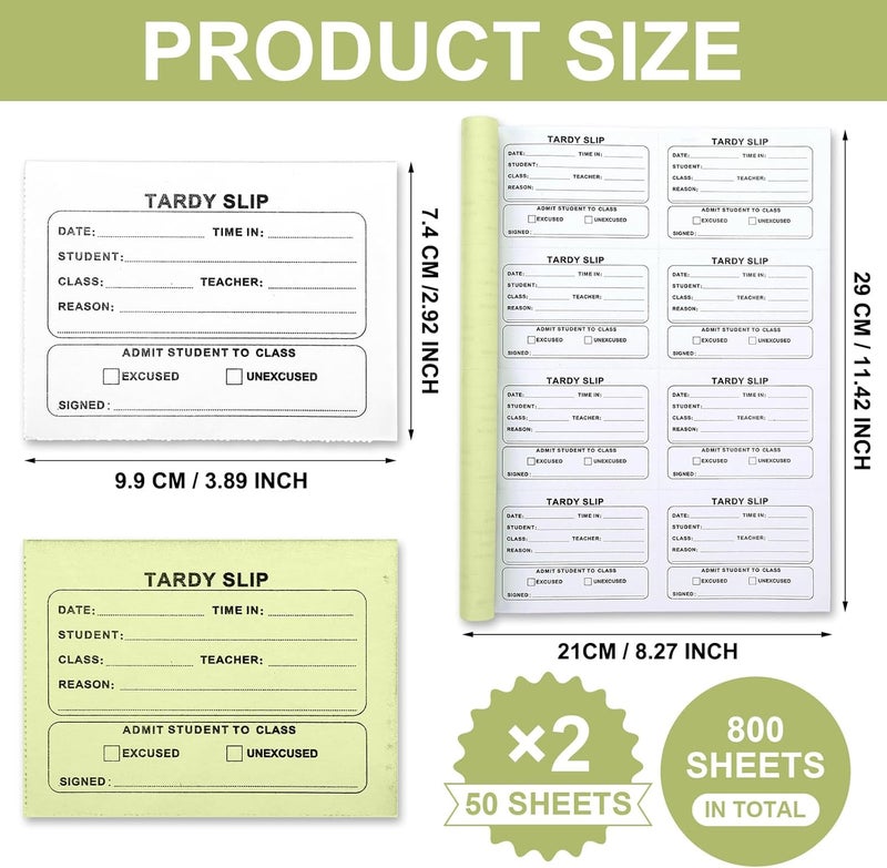 Engrowtic 800 Pcs Tardy Slip Book with Carbonless Duplicates 3.5 x 4.3 Inch Tardy Slips Per Book Form Register Copy Notebook for Student Late Arrivals Easy Removal Fold and Tear (Yellow and White) - Image 4